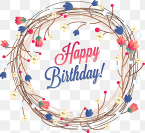Birthday - Happy Birthday Wreath With Colorful Flowers PNG