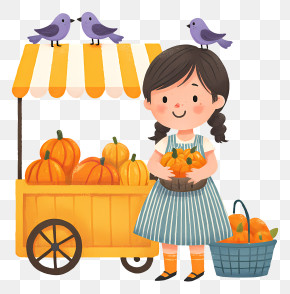 Girl In Autumn Market - Girl Selling Pumpkins PNG