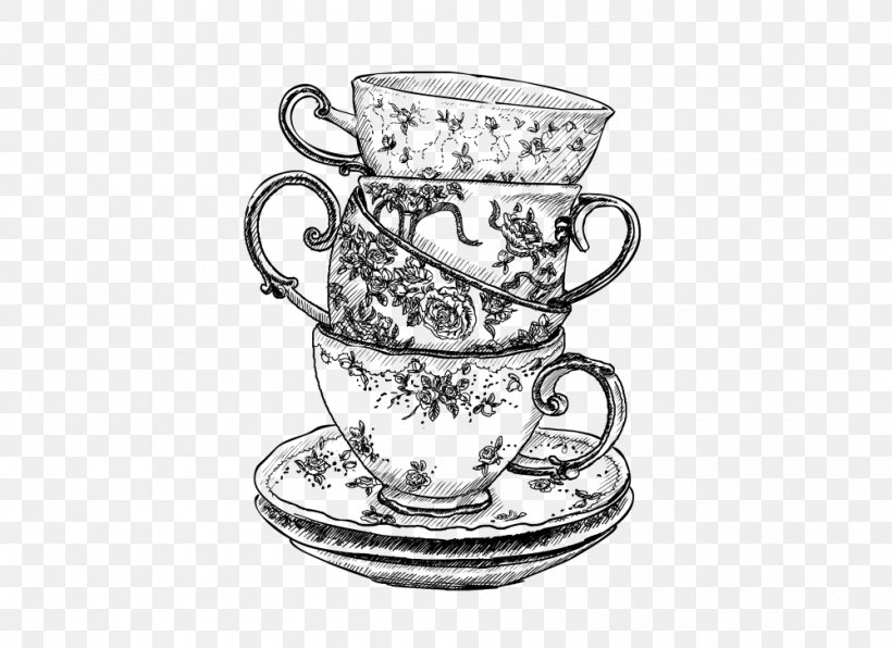 Coffee Cup Teacup Saucer Drawing, PNG, 1000x727px, Coffee Cup, Black And White, Cup, Dinnerware Set, Dishware Download Free