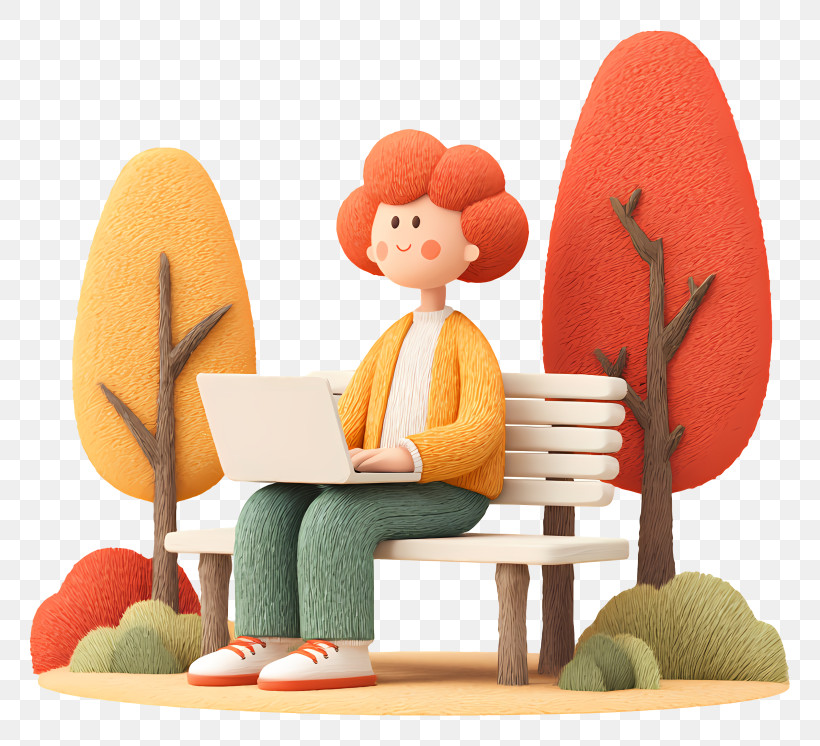 Girl With Laptop In Autumn - Person Using Laptop In Autumn Park PNG
