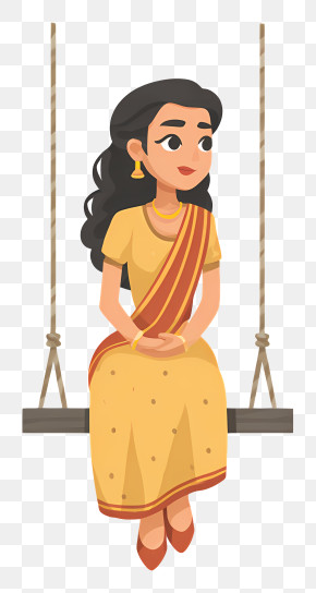 Indian Woman Sitting On Swinging - Woman Relaxing On A Swing PNG