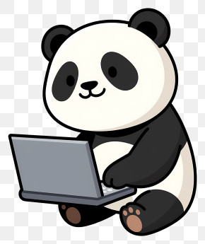 Panda Working On Laptop PNG