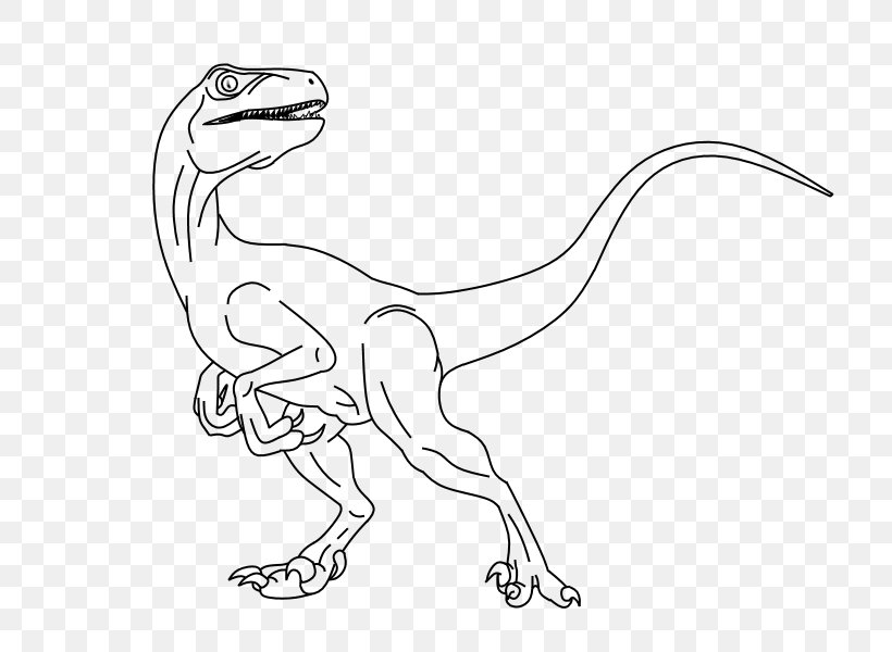 Clipart Of A Cartoon Black And White Lineart Velociraptor Dinosaur | My ...
