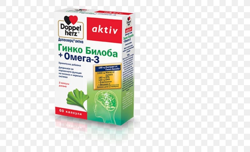Dietary Supplement Ginkgo Biloba Acid Gras Omega-3 Doppelherz Queisser Pharma, PNG, 500x500px, Dietary Supplement, Docosahexaenoic Acid, Doppelherz, Eicosapentaenoic Acid, Extract Download Free