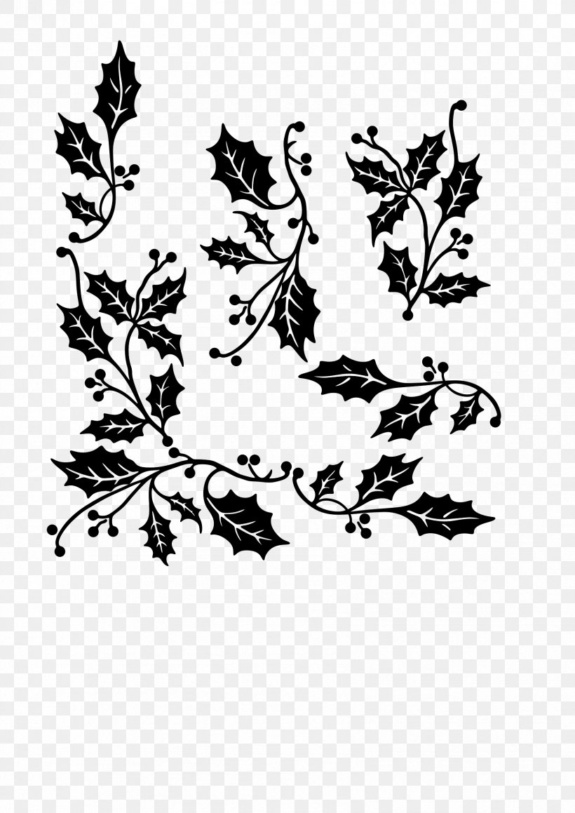 Common Holly Clip Art, PNG, 1697x2400px, Common Holly, Area, Black, Black And White, Branch Download Free