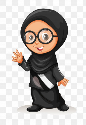 Cartoon Woman - Girl In Hijab Waving PNG