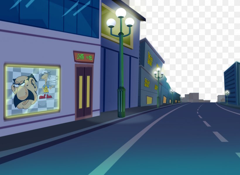 Nightscape Cartoon, PNG, 1400x1024px, Road, Animated Cartoon, Animation, Architecture, Cartoon Download Free