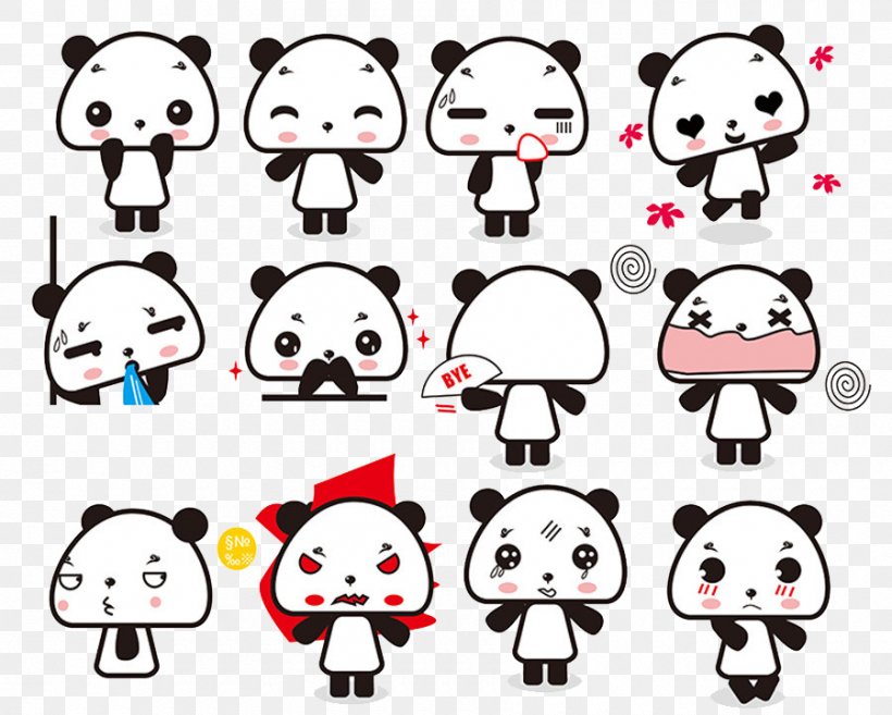 Giant Panda Cuteness Cartoon Illustration, PNG, 900x722px, Giant Panda, Cartoon, Cdr, Cuteness, Facial Expression Download Free