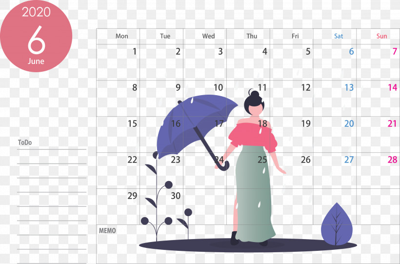 June 2020 Calendar 2020 Calendar, PNG, 3000x1982px, 2020 Calendar, June 2020 Calendar, Cartoon, Line, Text Download Free
