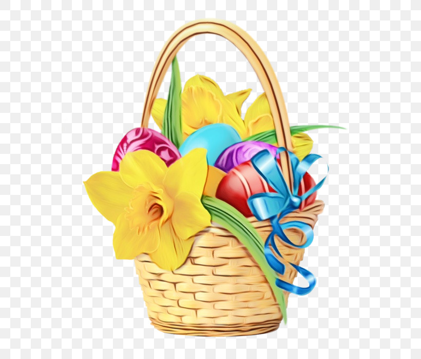 Yellow Gift Basket Basket Hamper Present, PNG, 596x700px, Watercolor, Basket, Easter, Flower, Gift Basket Download Free