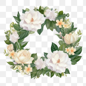 Gardenia Flower Wreath - Floral Wreath With White Flowers And Greenery Decoration PNG