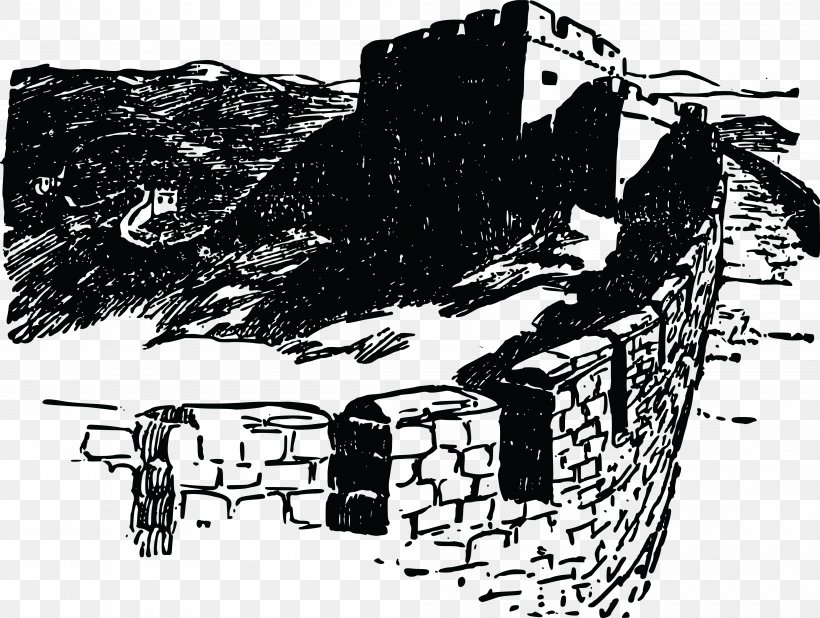 Great Wall Of China Drawing Clip Art, PNG, 4000x3019px, Great Wall Of China, Art, Black And White, Building, Cartoon Download Free