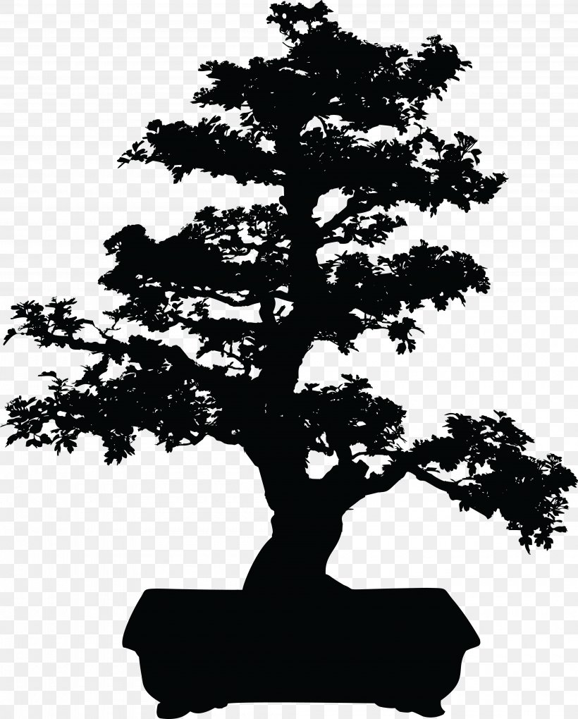 Bonsai T-shirt Silhouette Tree Clip Art, PNG, 4000x4978px, Bonsai, Black And White, Branch, Drawing, Houseplant Download Free