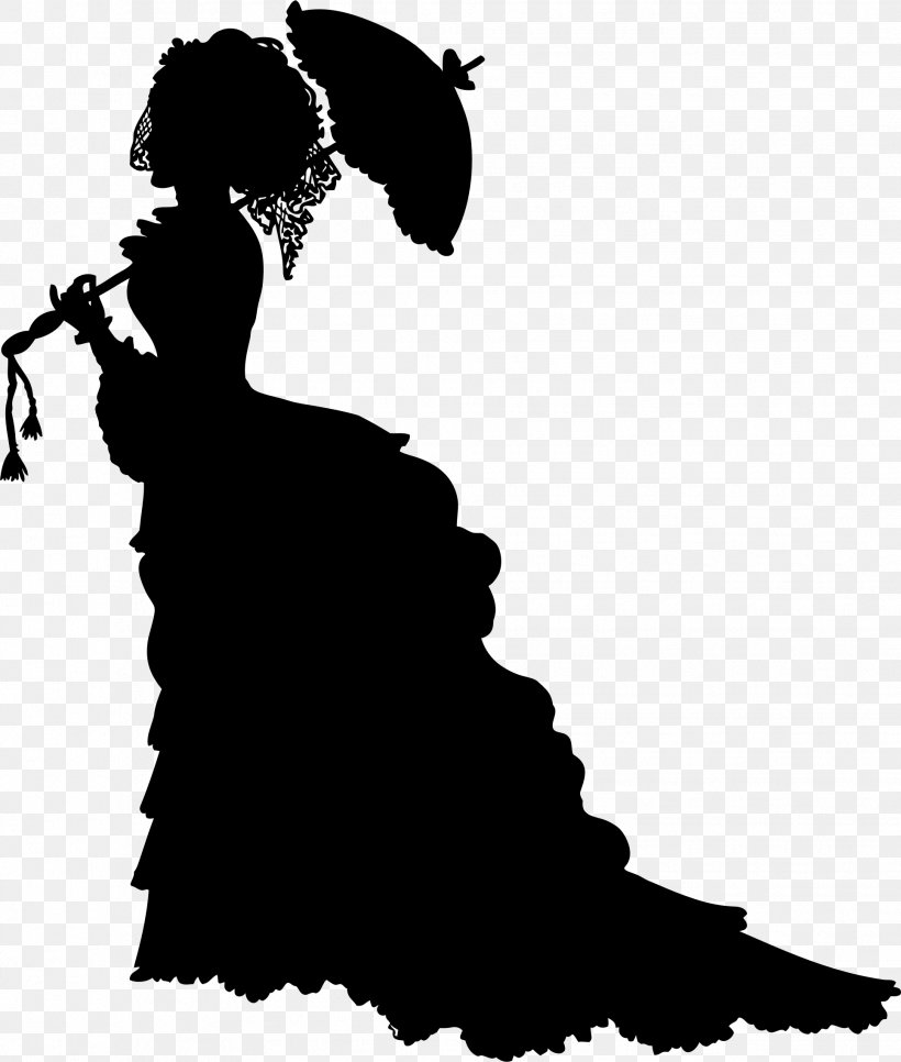 Silhouette Victorian Era Clip Art, PNG, 1932x2278px, Silhouette, Black And White, Crinoline, Female, Joint Download Free
