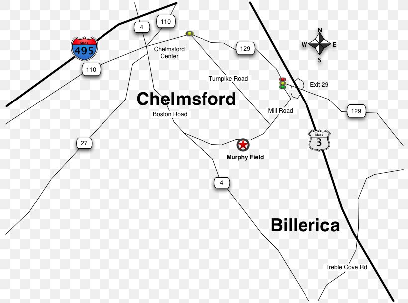 Billerica South Chelmsford Massachusetts Route 129 U.S. Route 3 Lowell, PNG, 804x609px, Billerica, Area, Auto Part, Chelmsford, Diagram Download Free