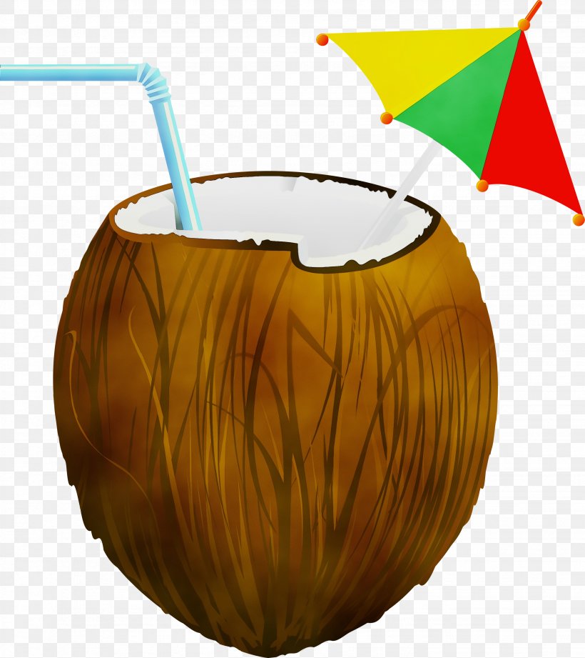 Watercolor Cartoon, PNG, 2671x3000px, Watercolor, Bottle, Coconut, Coconut Water, Cup Download Free