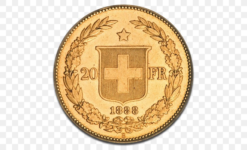 Gold Coin Switzerland Gold Coin Helvetia, PNG, 500x500px, Coin, Brass, Copper, Currency, Franc Download Free