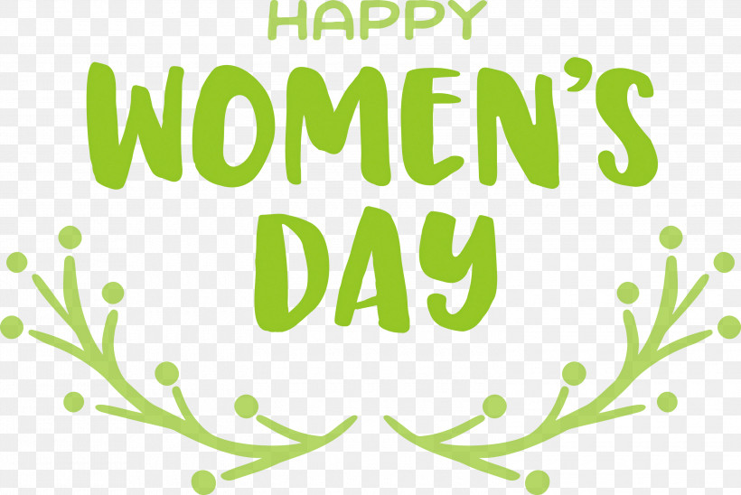 Happy Women’s Day Women’s Day, PNG, 3000x2008px, Leaf, Floral Design, Green, Line, Logo Download Free
