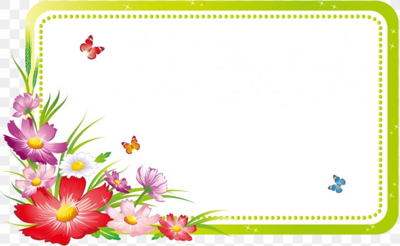 Fresh Spring Flowers Border Butterfly, PNG, 914x563px, Picture Frames, Border, Cdr, Clip Art, Drawing Download Free