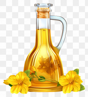 Canola Oil - Glass Oil Bottle With Flowers PNG