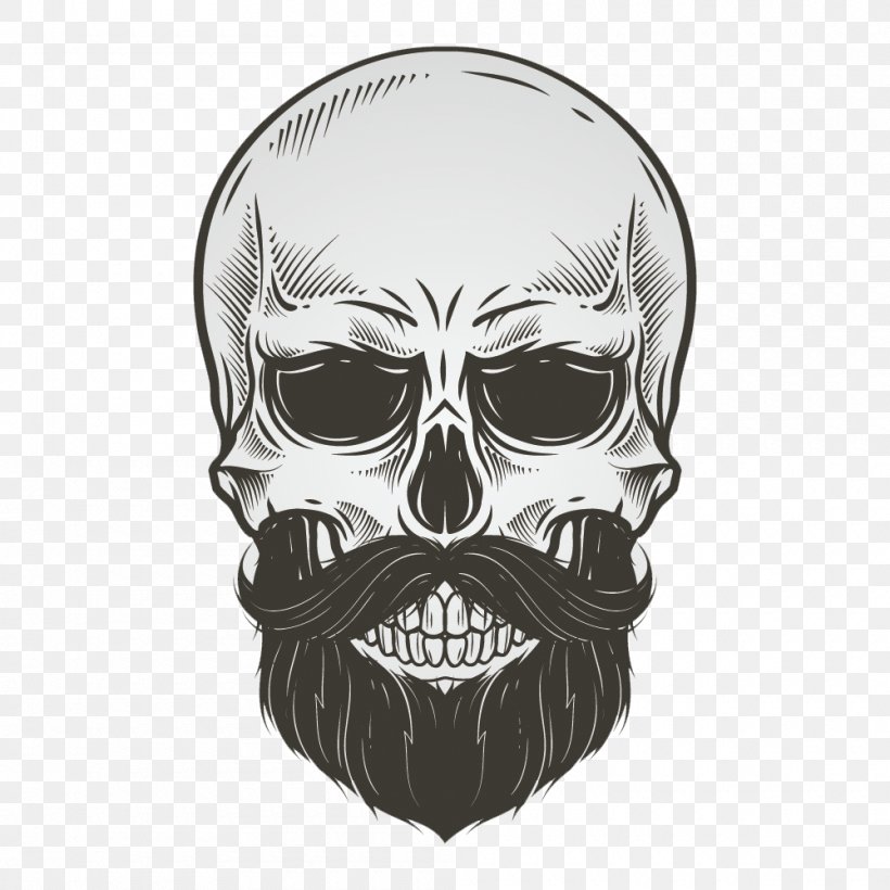 Skull Beard Drawing Illustration, PNG, 1000x1000px, Skull, Beard, Bone, Drawing, Facial Hair Download Free