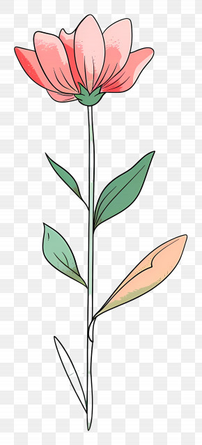 Pink Flower - Pink Flower With Green Leaves PNG