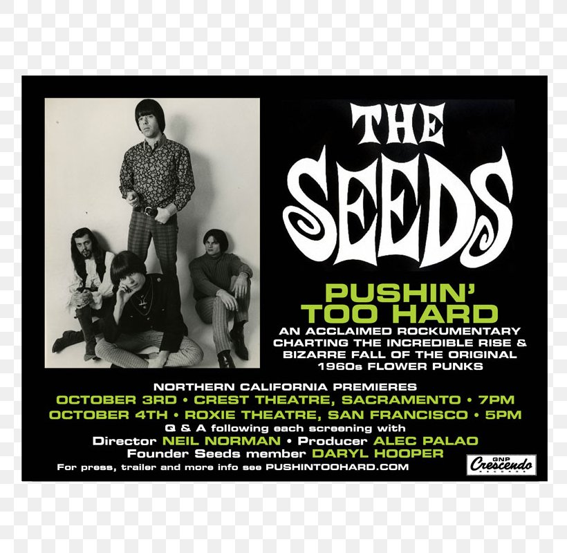 1960s Poster The Seeds Flyer GNP Crescendo Record Co., PNG, 800x800px, Poster, Advertising, Brand, Film, Flyer Download Free