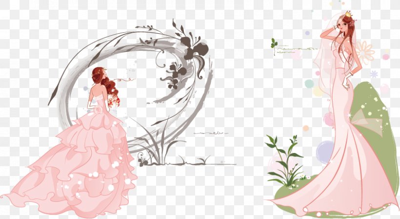 Wedding Photography Formal Wear Cartoon Illustration, PNG, 842x461px, Watercolor, Cartoon, Flower, Frame, Heart Download Free