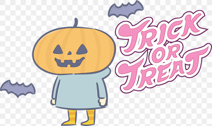 Cartoon Character Yellow Line Happiness, PNG, 3000x1787px, Trick Or Treat, Biology, Cartoon, Character, Happiness Download Free