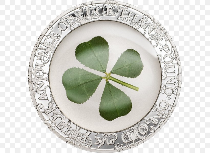 Silver Coin Four-leaf Clover Luck, PNG, 600x600px, Coin, American Silver Eagle, Clover, Coin Collecting, Dishware Download Free