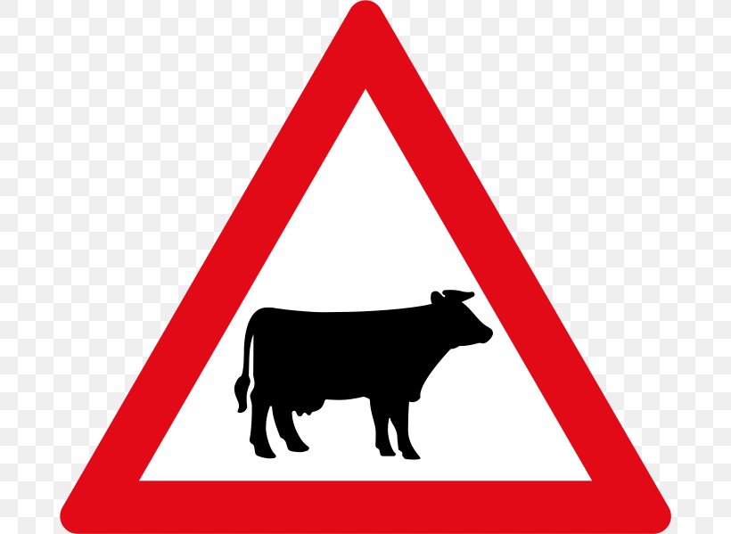Cattle Traffic Sign Warning Sign Road Vector Graphics, PNG, 686x599px, Cattle, Area, Black, Black And White, Brand Download Free