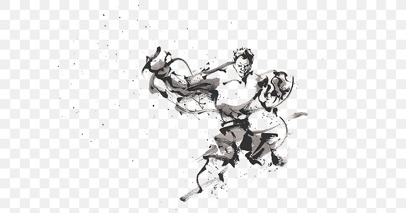 Ink Wash Painting Kung Fu Inkstick Illustration, PNG, 590x430px, Ink Wash Painting, Art, Black And White, Creative Work, Drawing Download Free