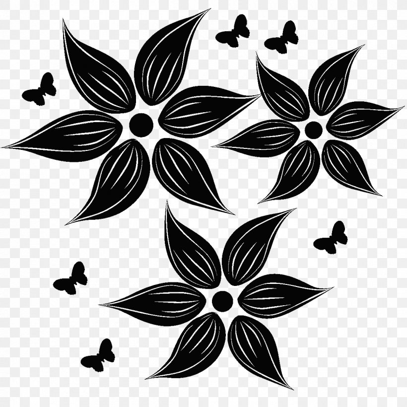 Flower Sticker Wall Decal Petal, PNG, 1200x1200px, Flower, Black And White, Butterfly, Decal, Flora Download Free