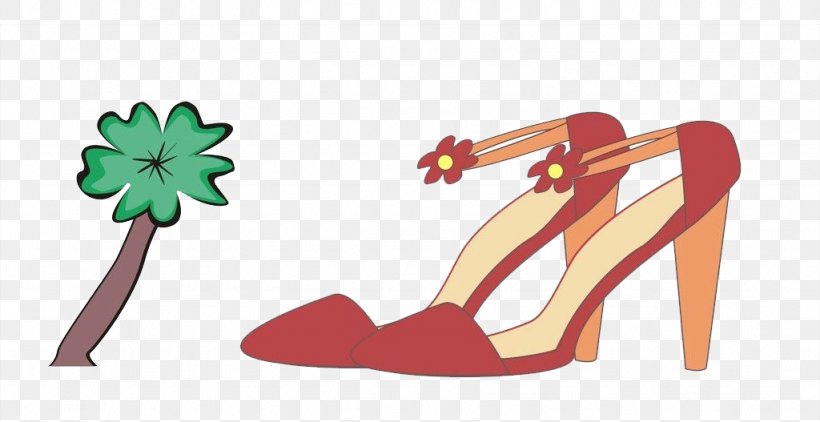 High-heeled Footwear Q-version Shoe Sandal Moe, PNG, 1024x527px, Watercolor, Cartoon, Flower, Frame, Heart Download Free