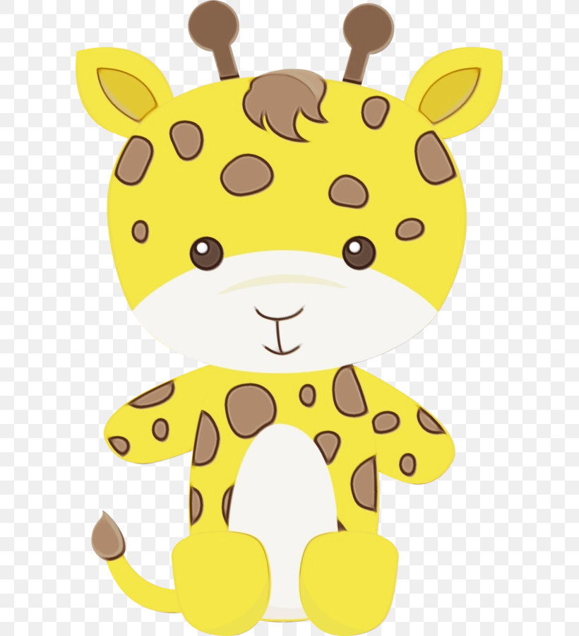 Giraffe Giraffidae Yellow Cartoon Smile, PNG, 605x900px, Watercolor, Cartoon, Giraffe, Giraffidae, Paint Download Free