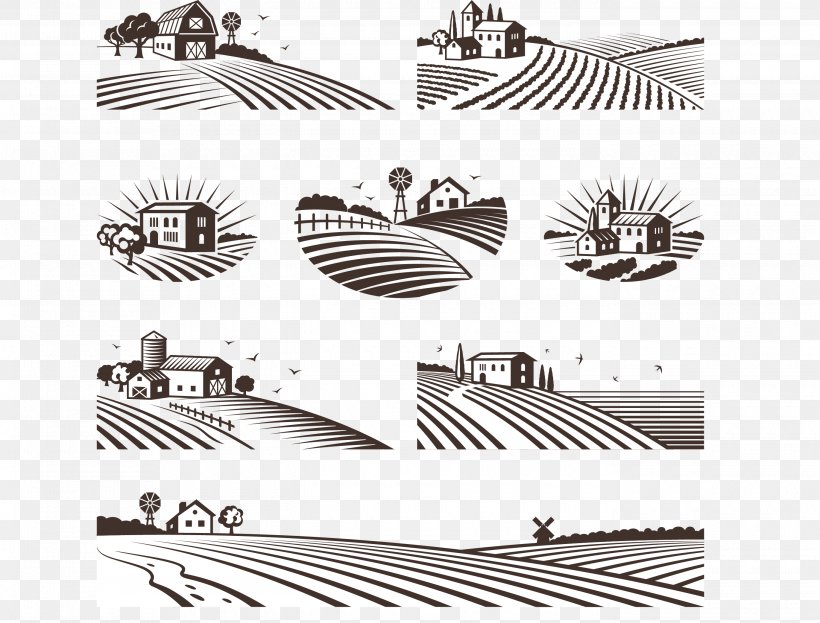 Farm Agriculture Landscape Royalty-free, PNG, 2740x2083px, Farm, Agriculture, Black And White, Brand, Drawing Download Free