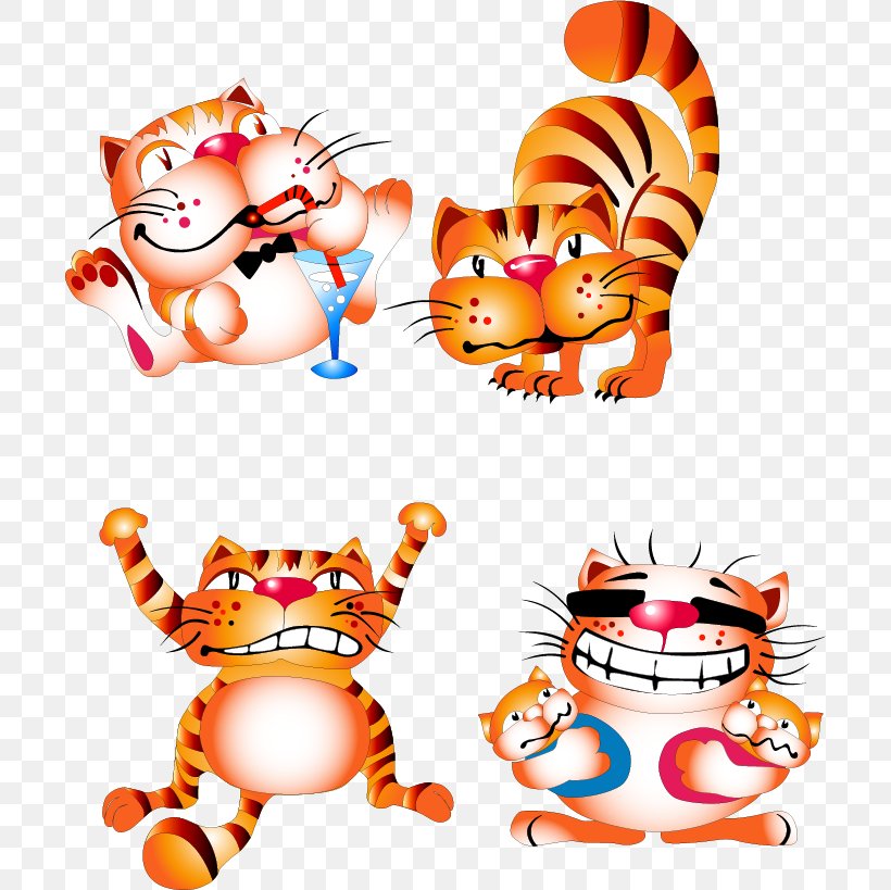 Cat Tiger Euclidean Vector Clip Art, PNG, 700x819px, Cat, Cartoon, Cuteness, Humour, Orange Download Free