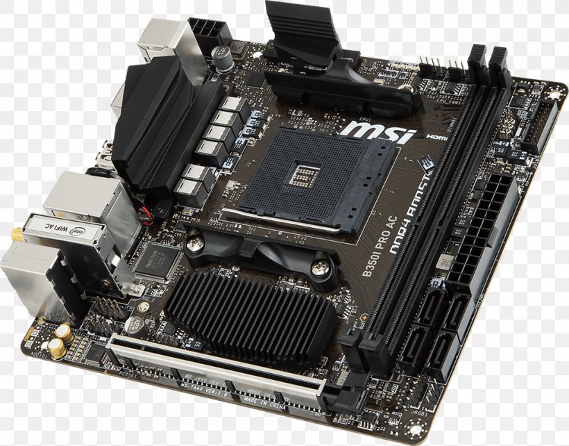 Socket AM4 MSI B350I PRO AC Motherboard Mini-ITX Small Form Factor, PNG, 1000x783px, Socket Am4, Advanced Micro Devices, Anandtech, Computer Accessory, Computer Component Download Free