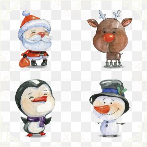 Christmas Snowman Painted Watercolor - Pxe8re Noxebl Reindeer Santa Claus Christmas Watercolor Painting PNG