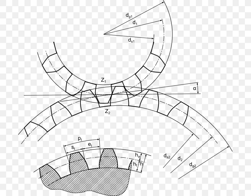 Gear Technical Drawing Involute Technique, PNG, 701x640px, Gear, Area, Artwork, Baukonstruktion, Black And White Download Free