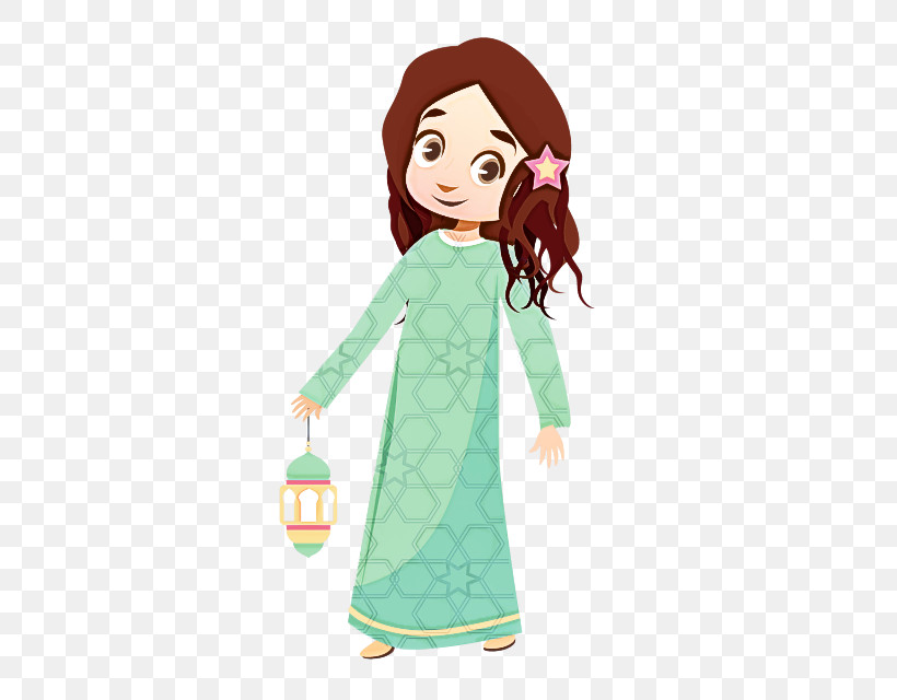 Cartoon Green Doll Brown Hair Sleeve, PNG, 640x640px, Cartoon, Animation, Brown Hair, Doll, Dress Download Free