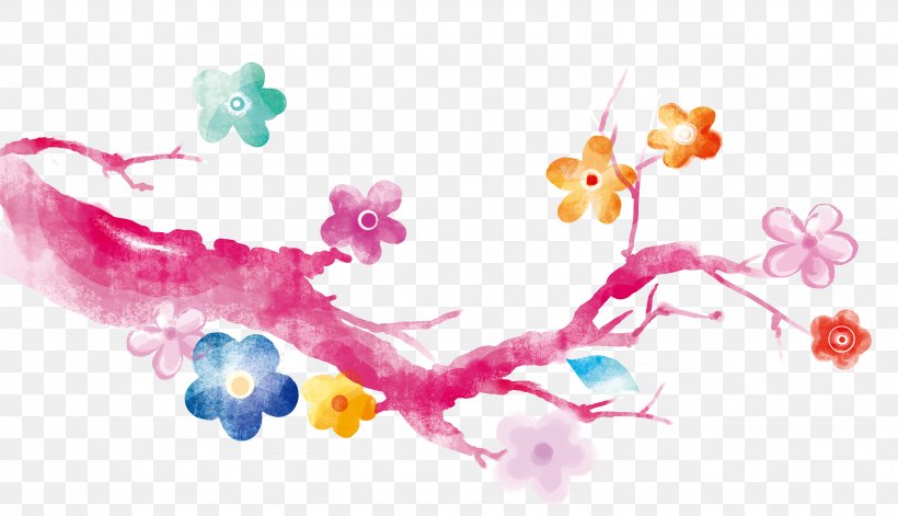 Flower Watercolor Painting Illustration, PNG, 3419x1968px, Flower, Art, Birdandflower Painting, Blossom, Branch Download Free