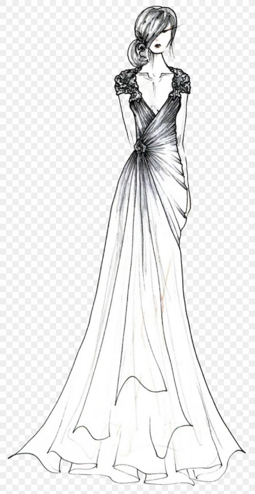 Contemporary Western Wedding Dress Wedding Photography Sketch, PNG, 1200x2327px, Watercolor, Cartoon, Flower, Frame, Heart Download Free