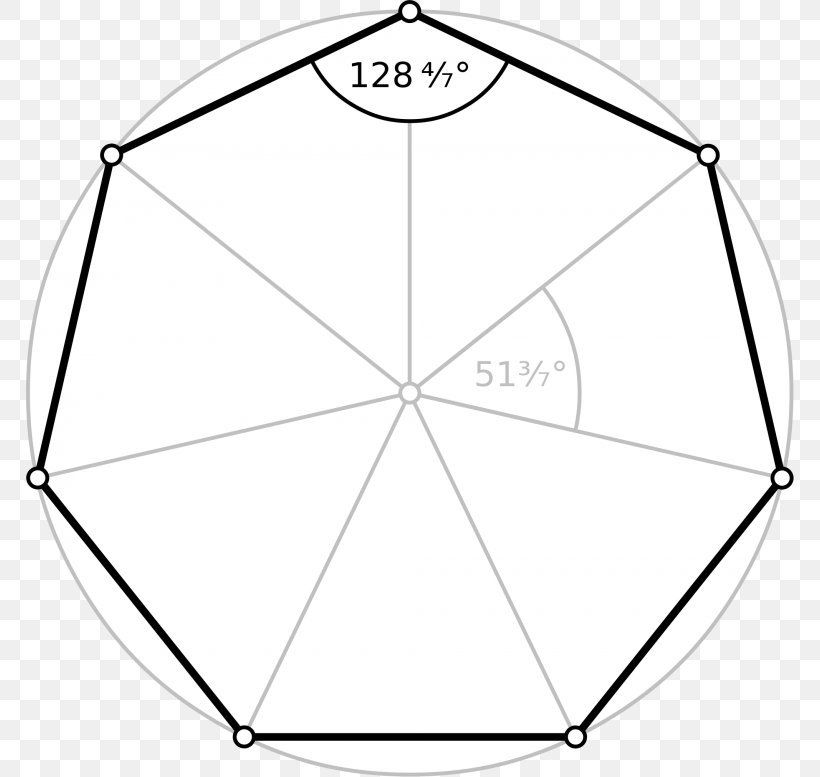 Heptagon Regular Polygon Degree Internal Angle, PNG, 768x777px, Heptagon, Area, Black And White, Decagon, Degree Download Free