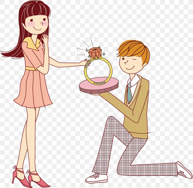 Marriage Proposal Cartoon Significant Other Illustration, PNG, 1862x1822px, Watercolor, Cartoon, Flower, Frame, Heart Download Free