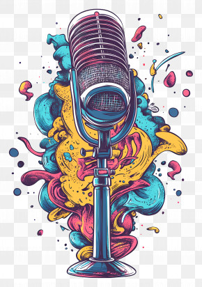 Microphone - Retro Microphone With Colorful Splash PNG
