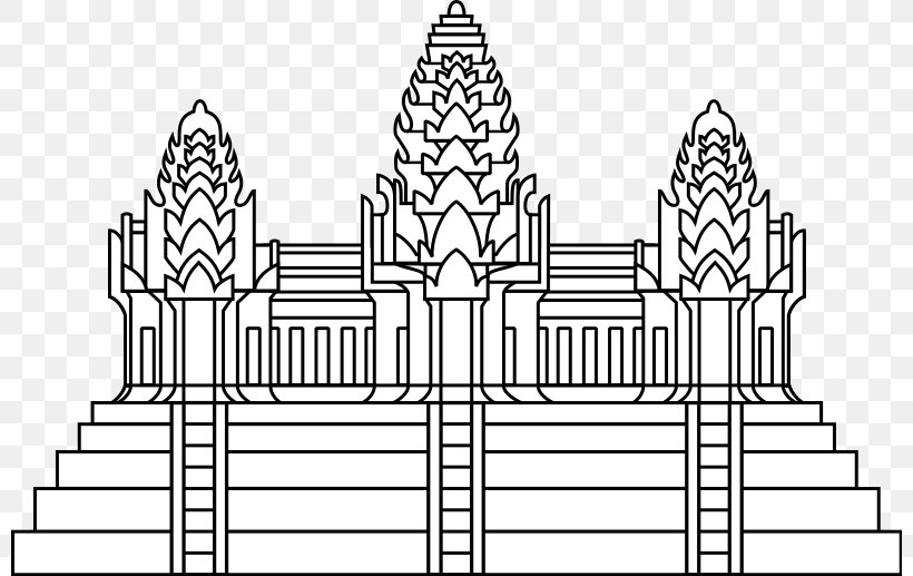 Angkor Wat Khmer Empire French Protectorate Of Cambodia People's Republic Of Kampuchea Japanese Occupation Of Cambodia, PNG, 800x517px, Angkor Wat, Arch, Architecture, Black And White, Cambodia Download Free