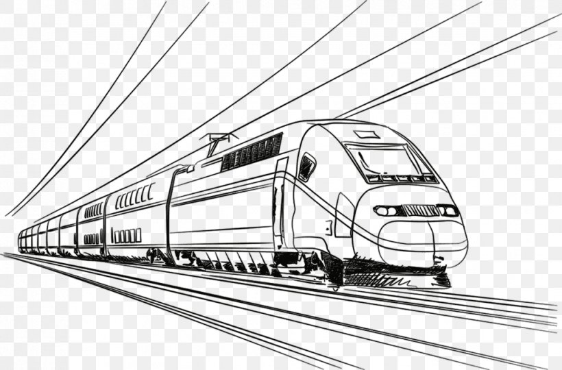 Train Rail Transport Rapid Transit Commuter Rail High-speed Rail, PNG, 1019x672px, Train, Automotive Design, Black And White, Commuter Rail, Drawing Download Free