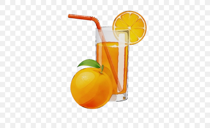 Orange, PNG, 500x500px, Watercolor, Citrus, Cocktail Garnish, Drink, Drinking Straw Download Free