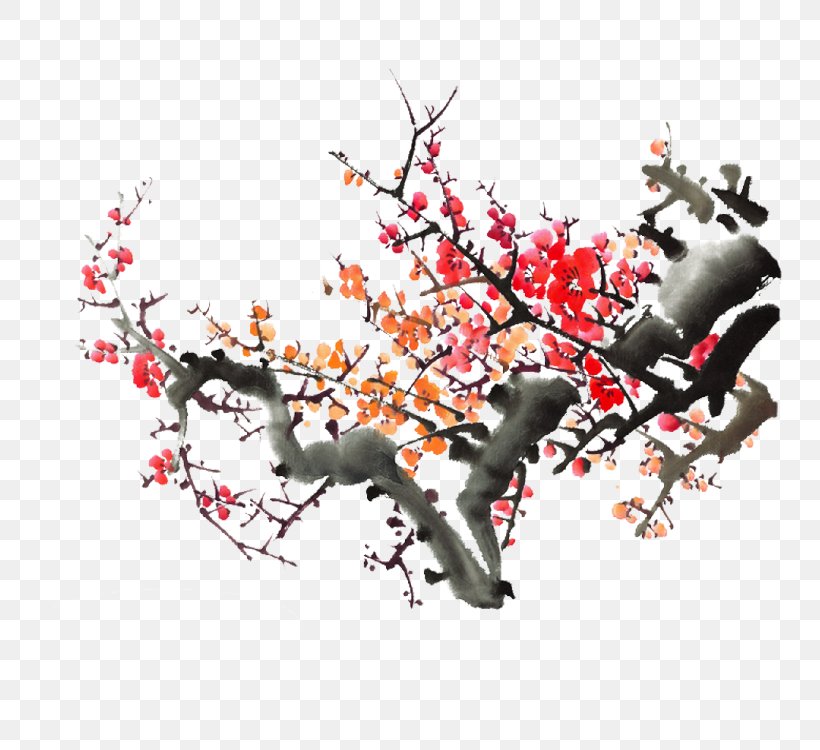 Ink Wash Painting Plum Blossom, PNG, 750x750px, Ink, Art, Blossom, Branch, Cherry Blossom Download Free